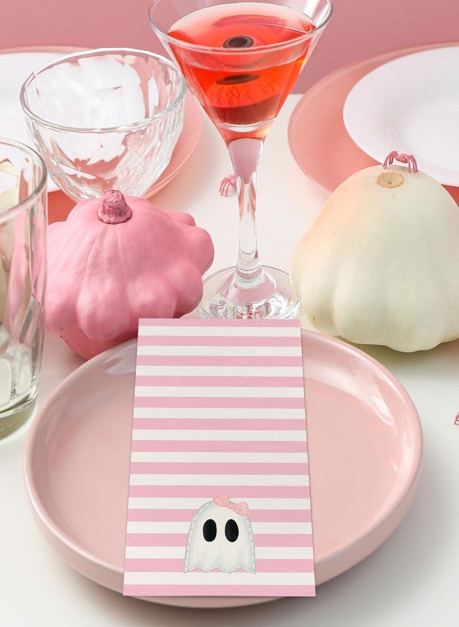 Whaline 100Pcs Halloween Ghost Guest Napkins Pink Stripe Ghost Paper Napkin Disposable Dinner Hand Towel Napkin for Bathroom Party Table Supplies - Image 5